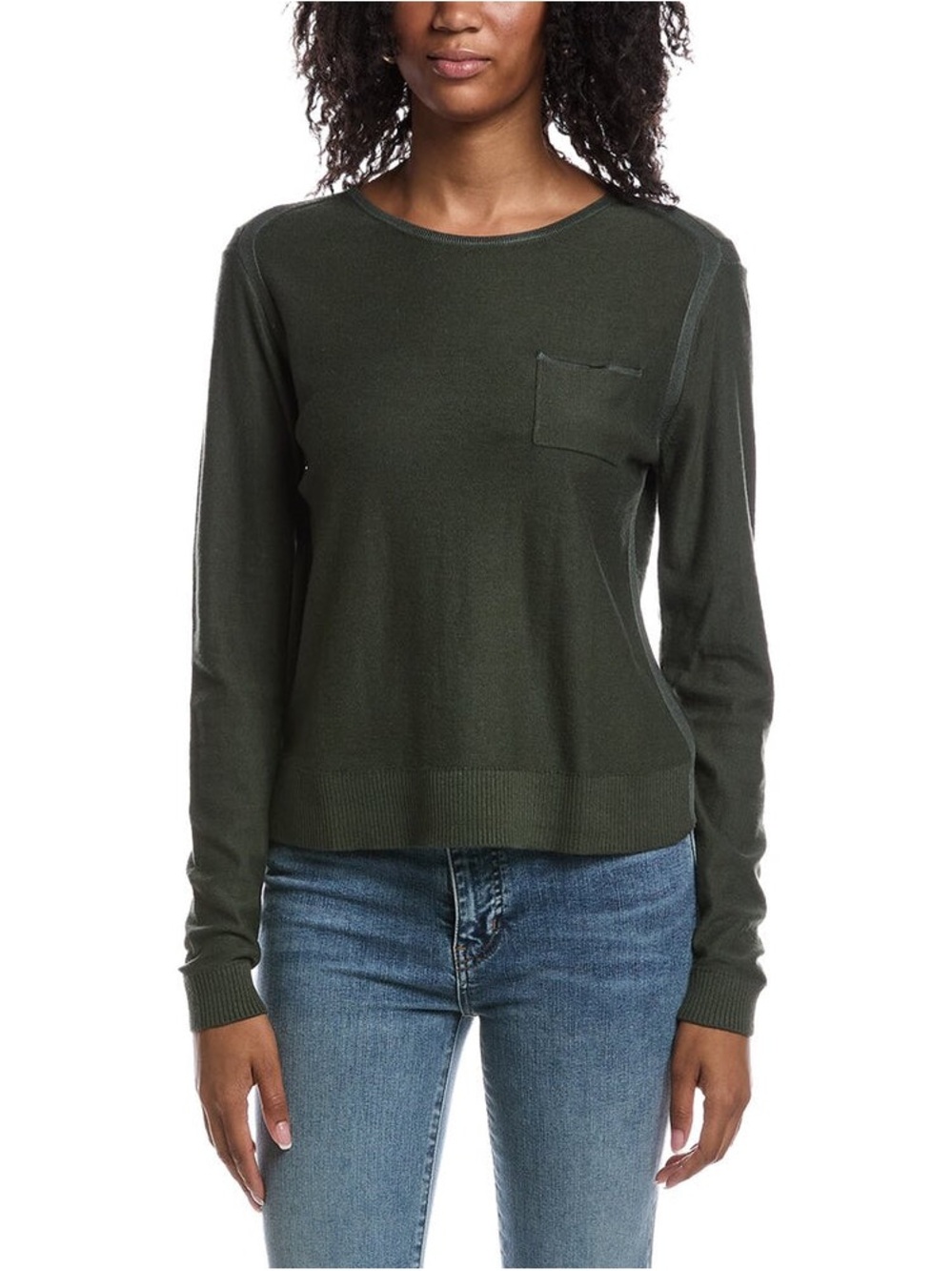 CAbi - Sweater Tee - Artchoke - Long Sleeve Crewneck with Chest Pocket - Sz M